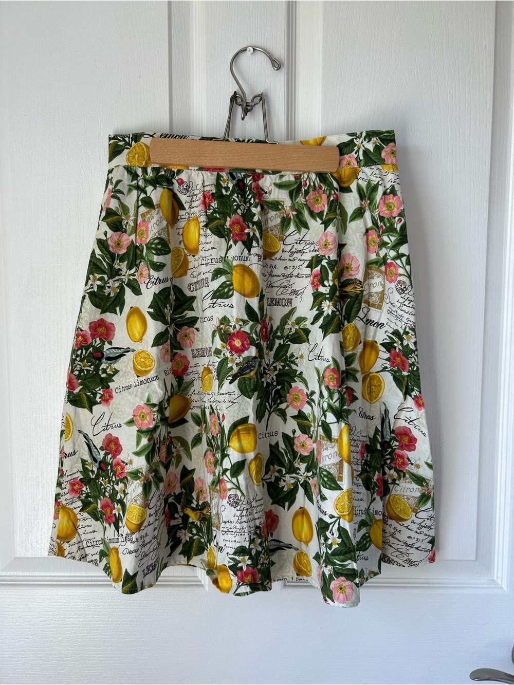 Retrolicious White Lemon & Floral Circle Skirt - Yellow/Green/Pink